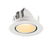White recessed downlight fixture, adjustable angle, textured finish.