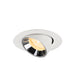 Recessed spotlight made of metal with a matte white finish and reflective chrome interior, designed for ceiling mounting.