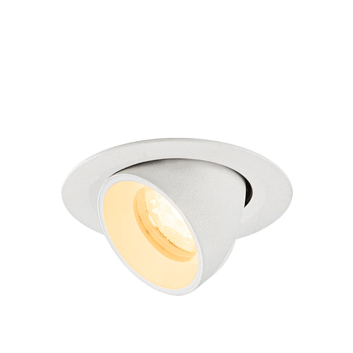 White recessed adjustable spotlight with textured finish.