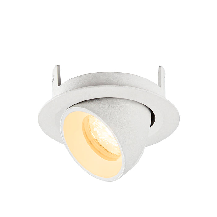 White recessed adjustable spotlight fixture with textured finish.