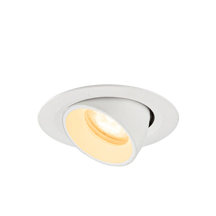 White recessed ceiling light fixture, adjustable spotlight.