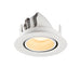 White recessed downlight fixture, textured finish, ceiling mount.