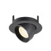 Black recessed ceiling light fixture, adjustable spotlight.