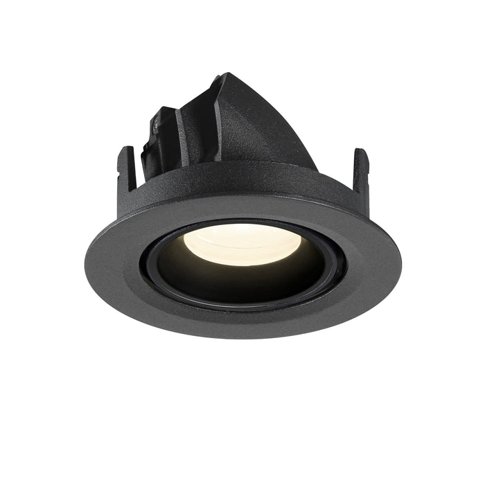 Black recessed downlight, adjustable, with textured finish.