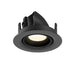 Black recessed downlight, adjustable, with textured finish.