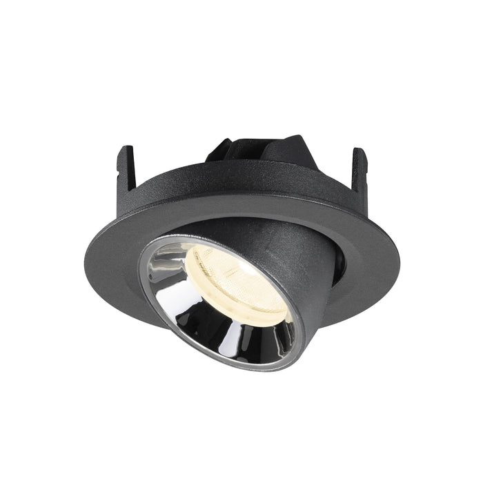Recessed spotlight in matte black finish with aluminum material and a sleek design, suitable for ceiling mounting.