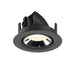 Recessed ceiling light fixture in black metal with a sleek finish and adjustable lens for focused illumination.