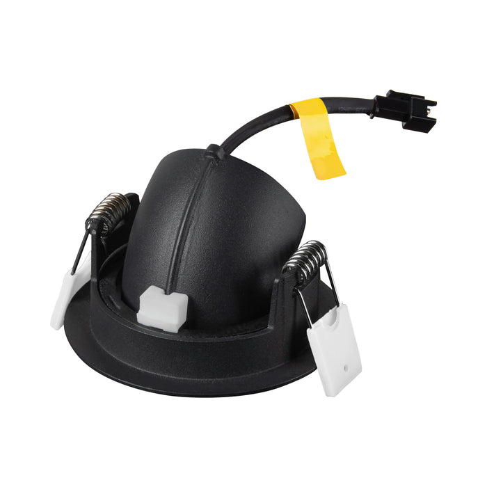 Black recessed ceiling light fixture with spring mounting clips.