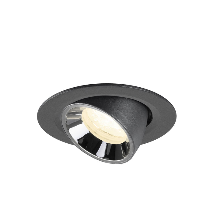 Recessed spotlight in matte black finish with aluminum material and reflective inner surface for enhanced illumination.