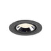 Recessed ceiling light fixture in black metal finish with a reflective interior and warm white LED bulb, designed for flush mounting.