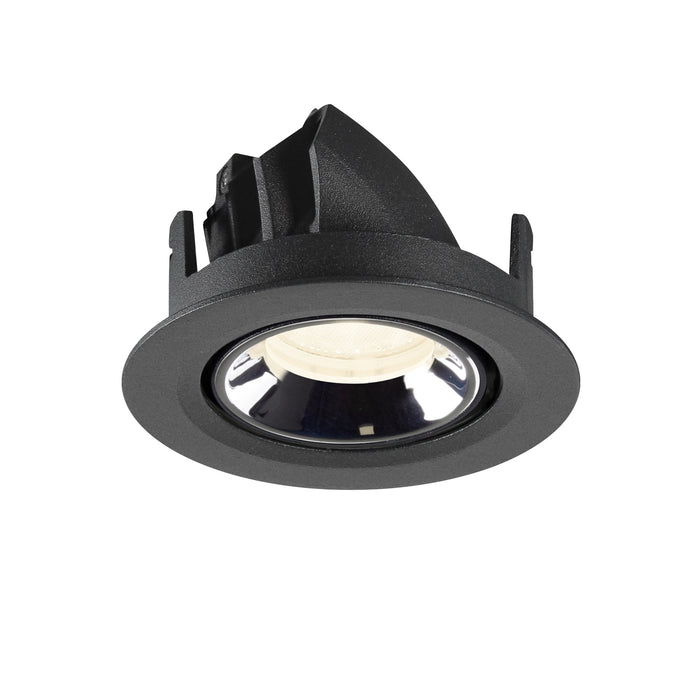 Recessed downlight in black aluminum with a sleek finish, featuring a round design and integrated LED light source for modern lighting solutions.