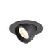 Recessed ceiling light, black finish, adjustable spotlight.