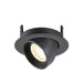 Black recessed ceiling light fixture, adjustable spotlight.