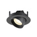 Black recessed ceiling light fixture, adjustable angle, textured finish.