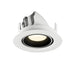 Recessed ceiling light fixture in white metal finish with a black interior, designed for easy mounting and providing focused illumination.