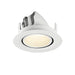 Recessed ceiling light, white finish, adjustable gimbal trim.
