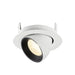 Recessed spotlight in white metal with a textured finish and black interior, designed for ceiling mounting.