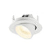 White recessed ceiling light fixture, adjustable angle, textured finish.