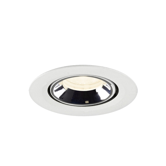 Recessed ceiling light fixture with a white metal finish, black interior, and a round design, suitable for flush mounting.