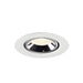 Recessed ceiling light fixture with a white metal finish, black interior, and a round design, suitable for flush mounting.