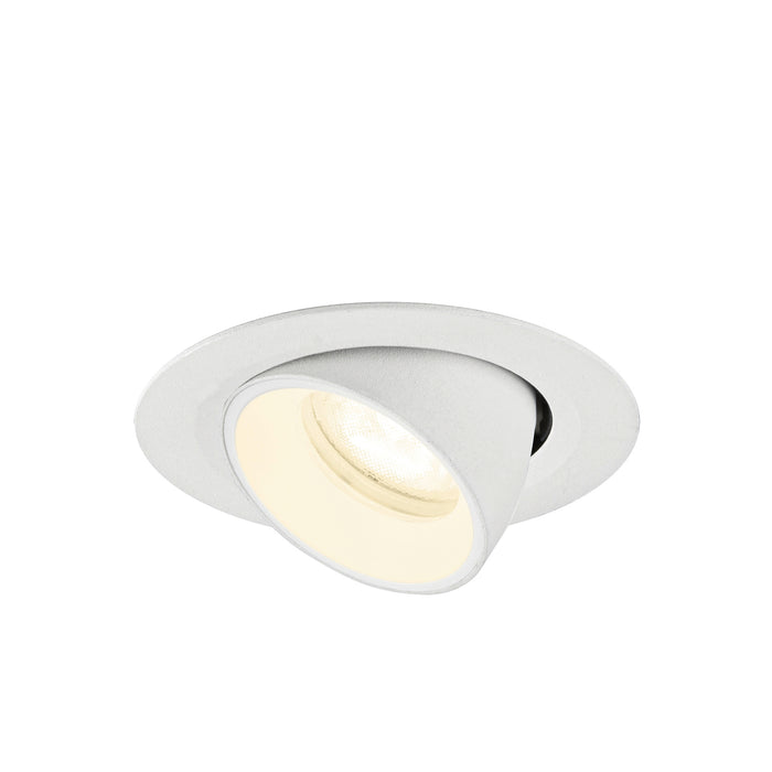White recessed ceiling light fixture with adjustable head.