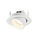 White recessed ceiling light fixture, adjustable spotlight, textured finish.