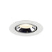 Recessed ceiling light fixture in white metal with a polished chrome reflector and warm white LED bulb.