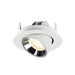 Recessed spotlight made of metal with a matte white finish and reflective chrome interior, designed for ceiling mounting.