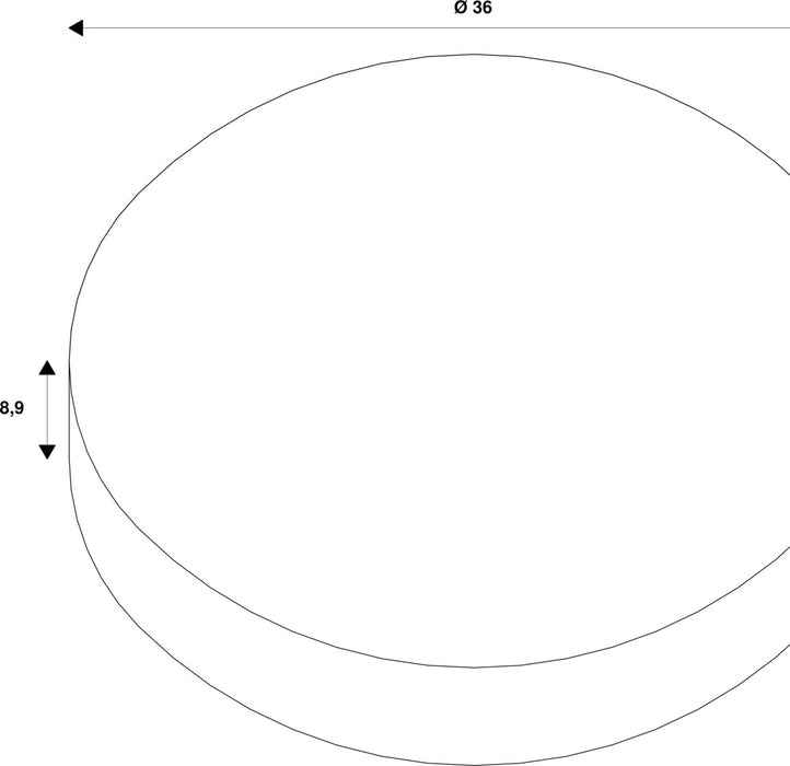 Technical drawing of a round object with dimensions.
