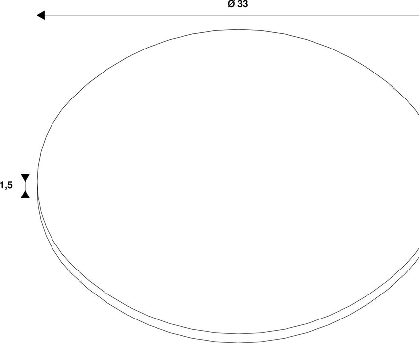 Technical drawing of a round, white object with dimensions.