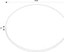 Technical drawing of a round, white object with dimensions.