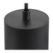 Close-up of a black cylinder pendant light fixture, metal with a textured finish.
