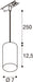 Technical drawing of a ceiling-mounted pendant light fixture with dimensions.