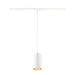 White metal track lighting pendant with cylindrical shade and gold interior.