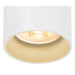 White metal recessed ceiling light fixture with gold interior.