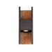 Wood and black metal wall sconce lighting fixture.
