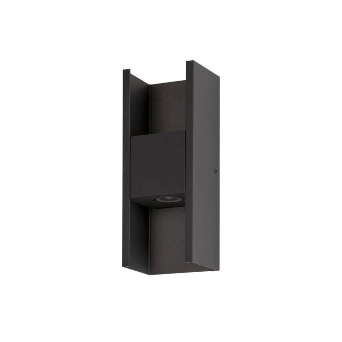 Modern black metal wall-mounted up and down light fixture.