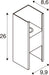 Technical drawing of a wall-mounted cabinet with dimensions, showing shelves.