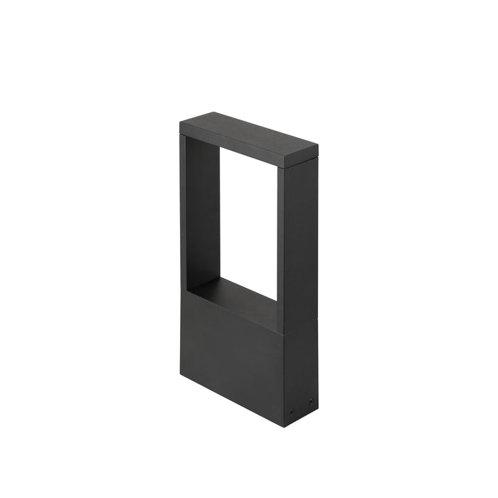 Modern rectangular bollard light, dark gray finish, surface mount.