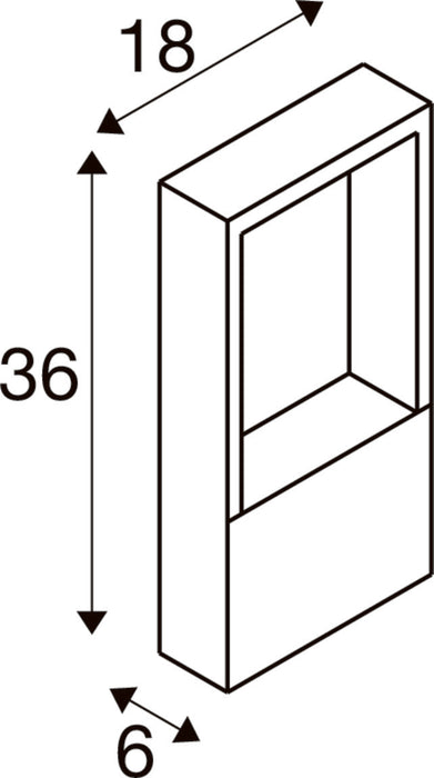 Technical drawing with dimensions of a rectangular wall-mounted light fixture.