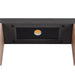 Recessed black metal LED light fixture with wood trim.
