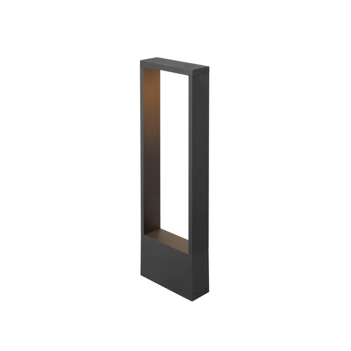 Modern rectangular bollard light, dark gray finish, likely aluminum material, ground mounted.