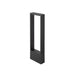Modern black aluminum bollard light with a textured finish, ground mounted.