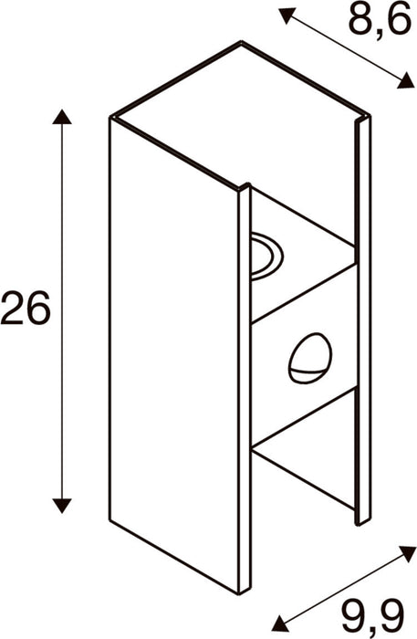 Technical drawing of a white metal bracket with dimensions.