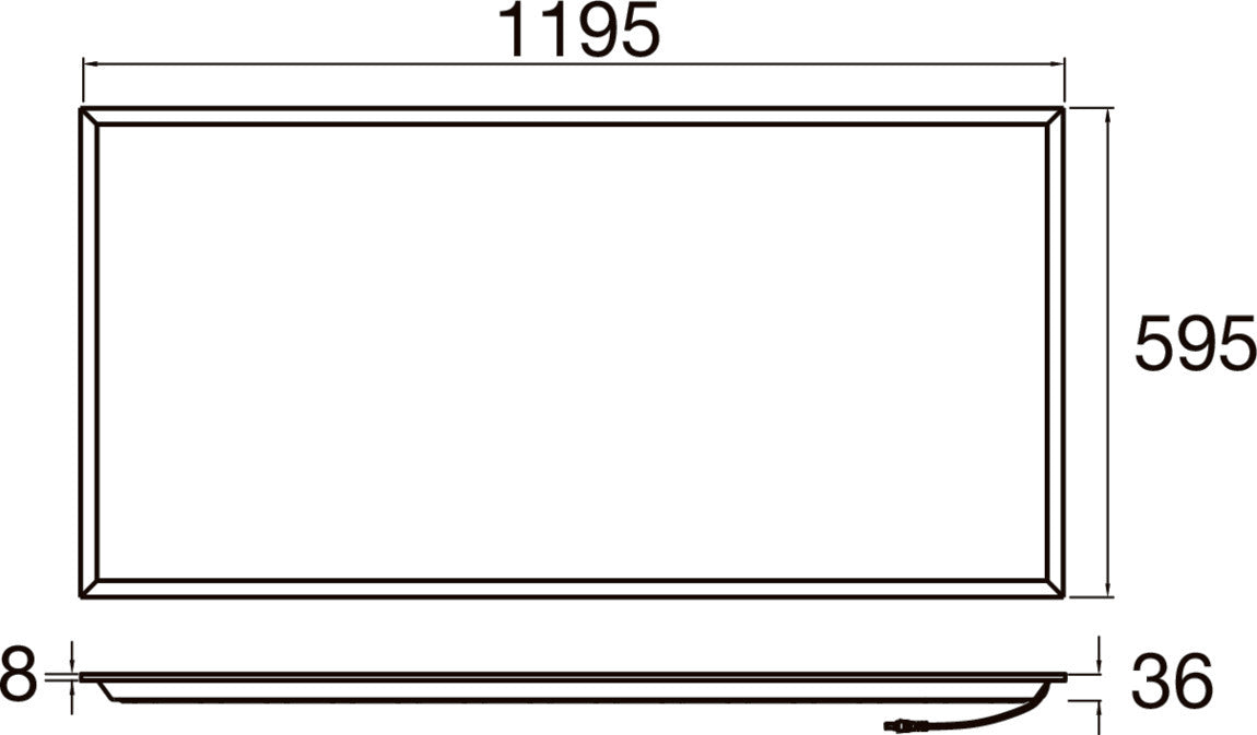 Dimensional drawing of a rectangular LED panel light, 1195 x 595 mm.