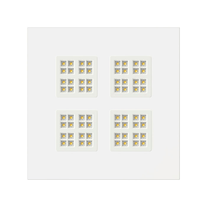 White recessed LED panel light fixture with square grid pattern.