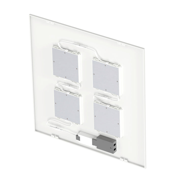 White LED panel light, showing back with wiring and mounting hardware.