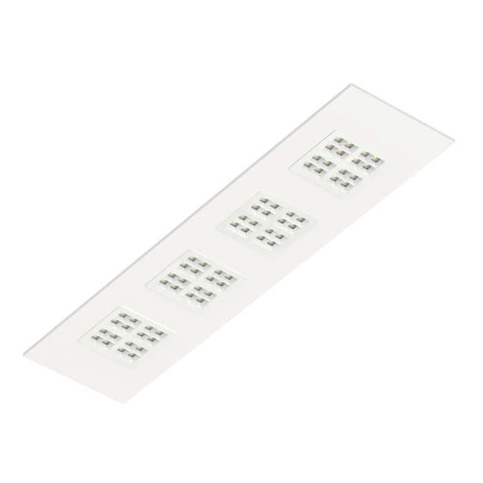 White recessed LED ceiling light fixture with four square panels.