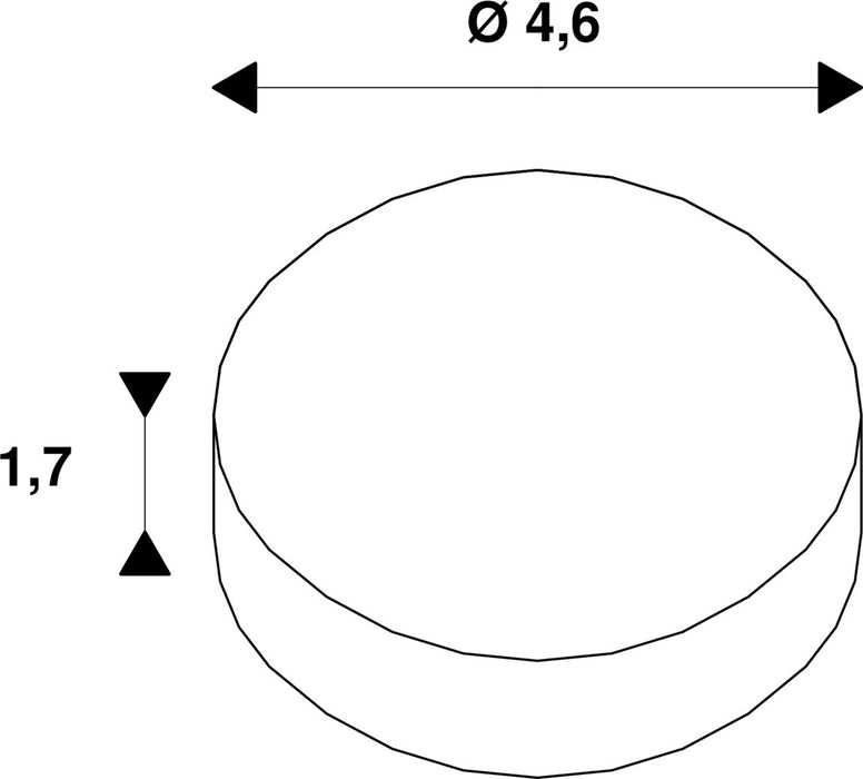 Technical drawing of a round component with dimensions 4.6 diameter and 1.7 height.