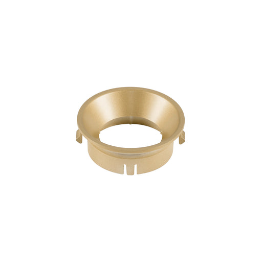 Metal recessed lighting trim ring, gold finish.